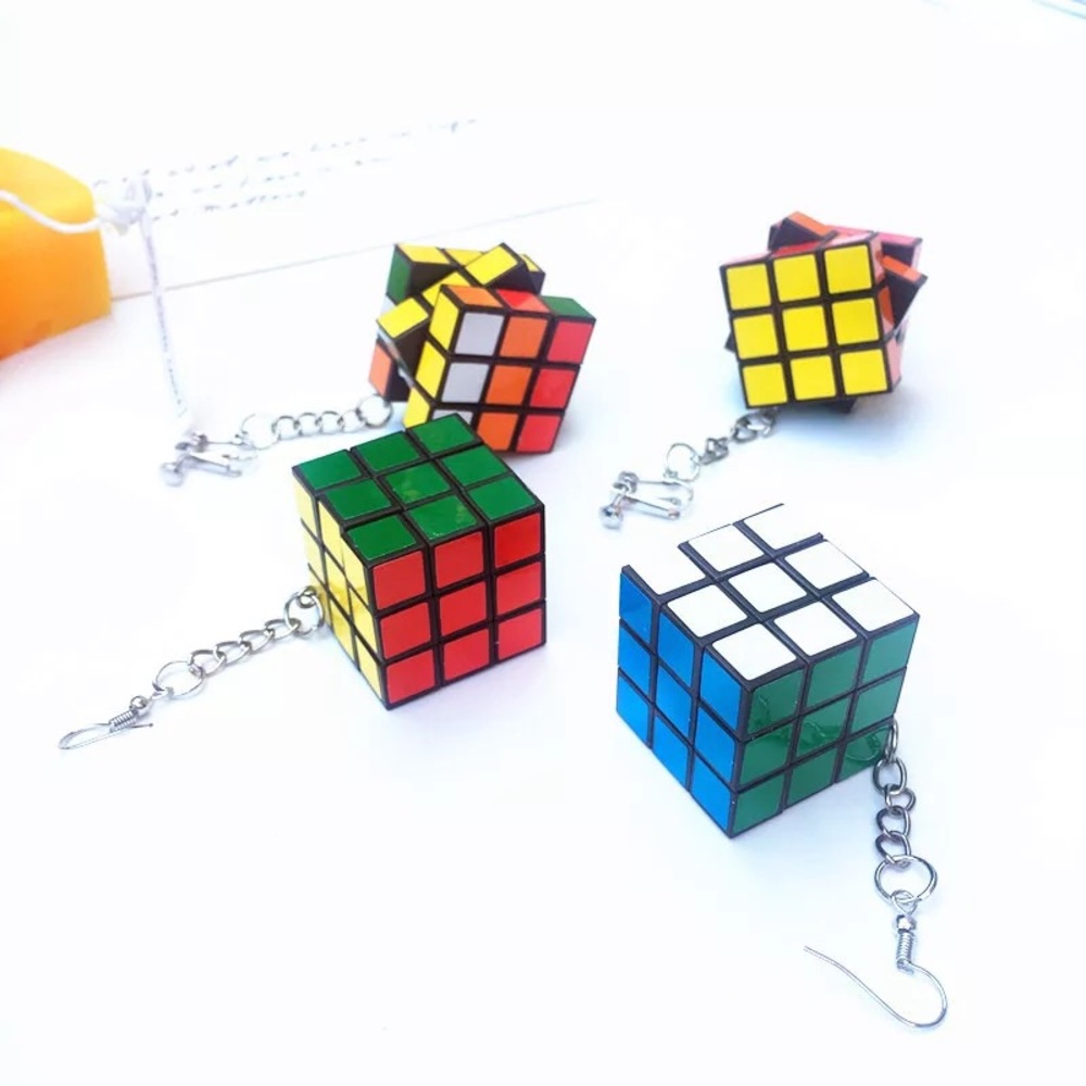 Mini Rubik’s Cube Earrings - Picture 2 of 6